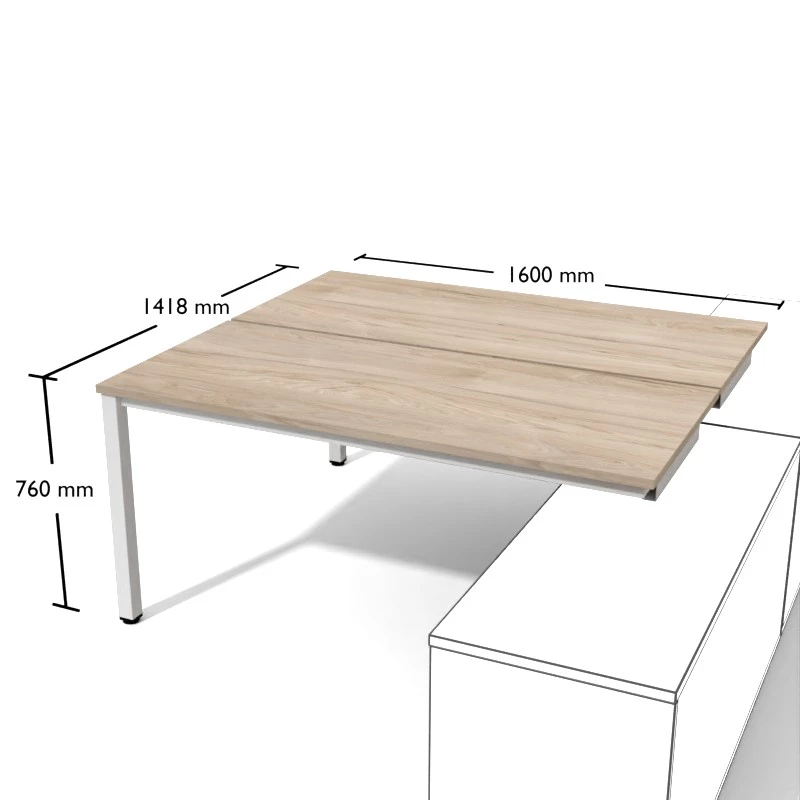 Biurko dwuosobowe na konstrukcji metalowej do stosowania z szafkami podporowymi. Wymiar biurka 160cm.
