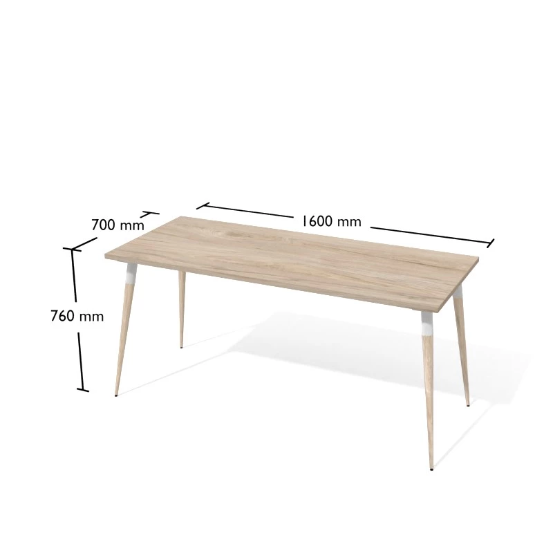 Nowoczesne i designerskie biurko proste na ukośnych nogach wykonanych z toczonego drewna bukowego. Wymiary biurka 160x70 cm