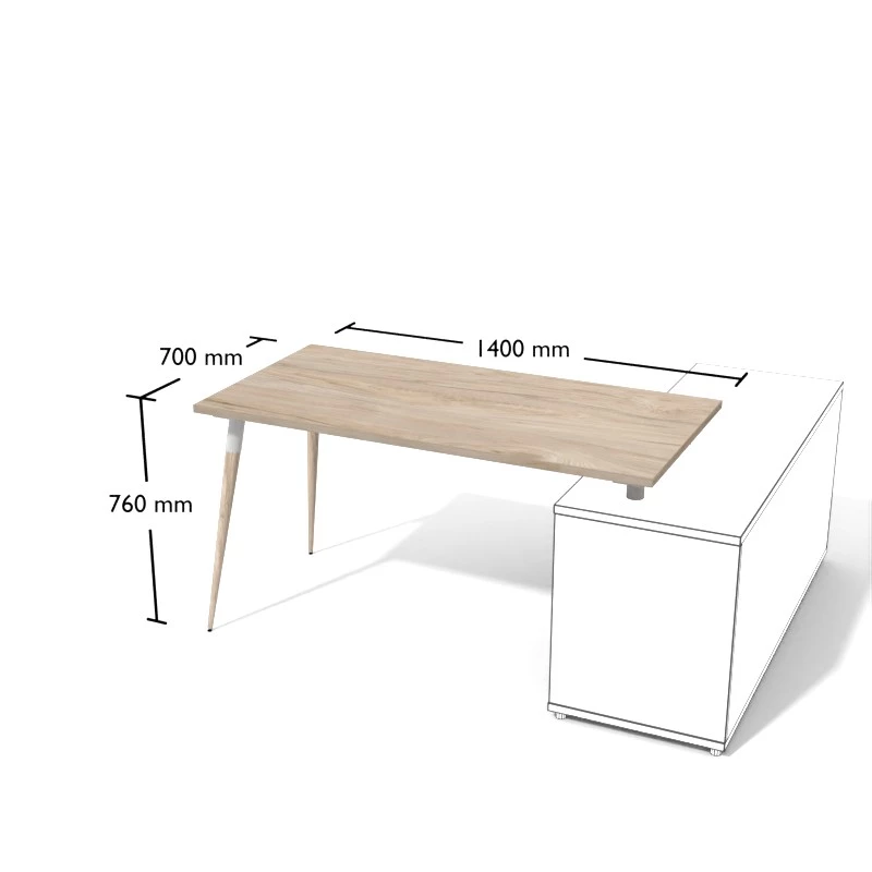 nowoczesne biurko ukośnych nogach wykonanych z toczonego drewna bukowego. Biurko do stosowania z dedykowanym kontenerem podporowym. Wymiary biurka 140x70cm.