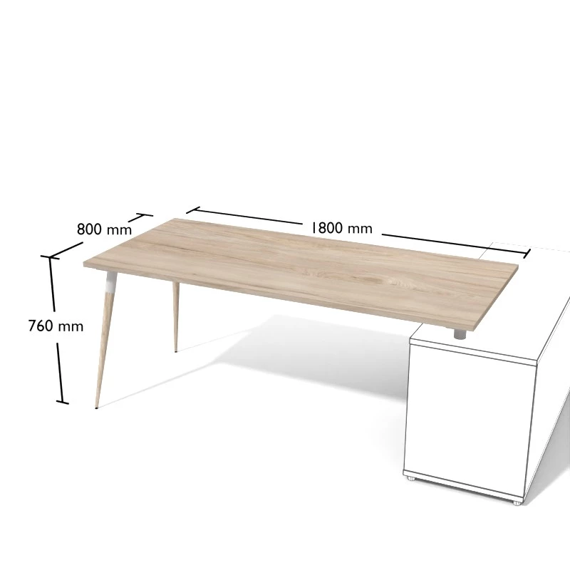 Biurko o wymiarach 140x80cm na zwężanych drewnianych nogach ustawionych ukośnie. Do stosowania wraz z dedykowanym kontenerem podporowym. Pesponet - meble biurowe Kielce