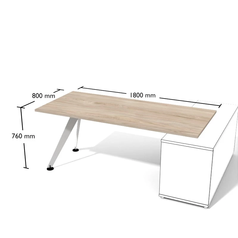 Biurko proste na konstrukcji metalowej, nogi skośne. Wymiar biurka 180x80 cm. Pesponet meble biurowe.