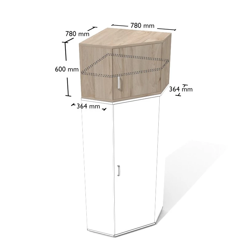Rysunek nadstawki aktowej narożnej wraz z wymiarami