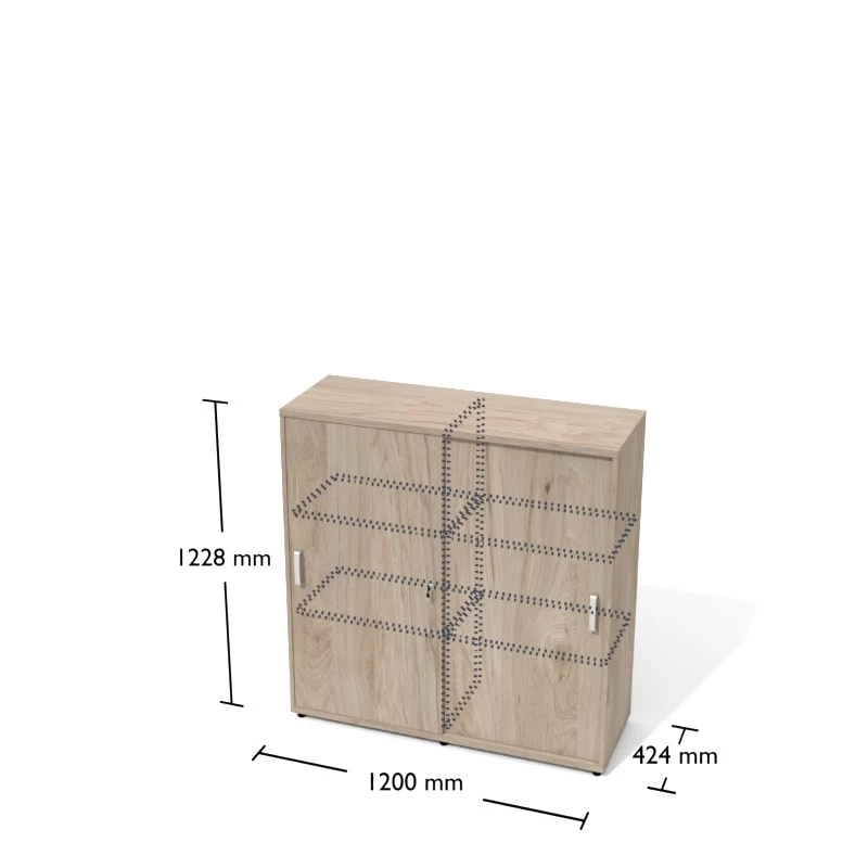 Rysunek szafki aktowej z drzwiami przesuwnymi wraz z wymiarami