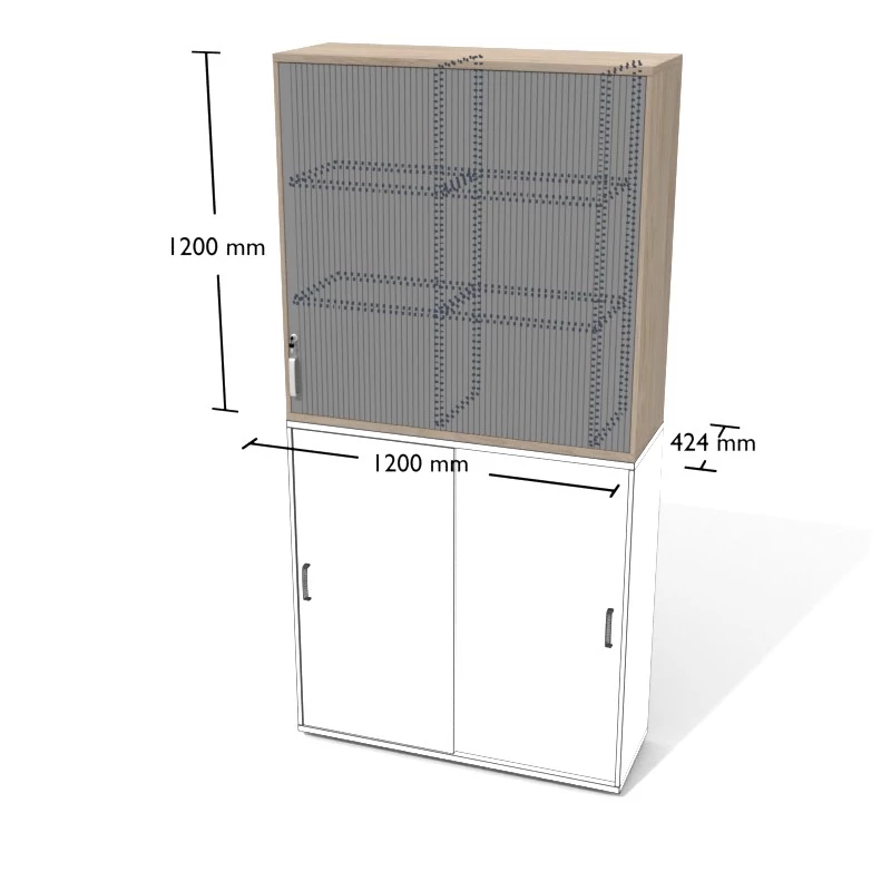  Rysunek nadstawki aktowej z drzwiami żaluzjowymi wraz z wymiarami