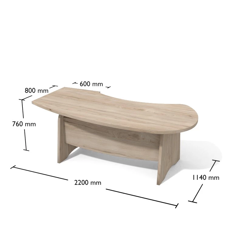 Rysunek biurka gabinetowego wraz z wymiarami