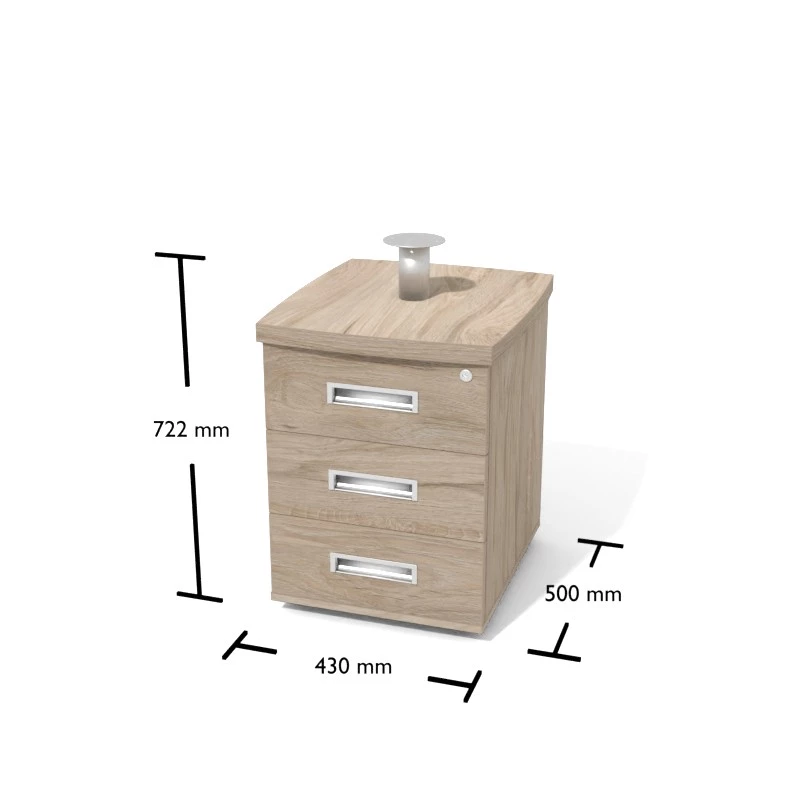 Rysunek kontenera gabinetowego wraz z wymiarami