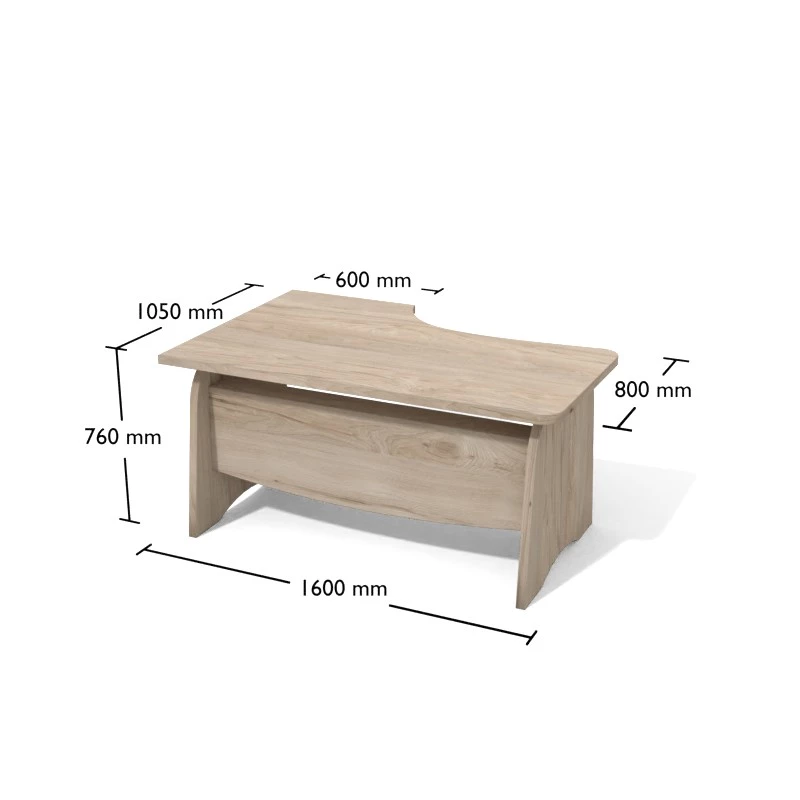 Rysunek biurka gabinetowego wraz z wymiarami