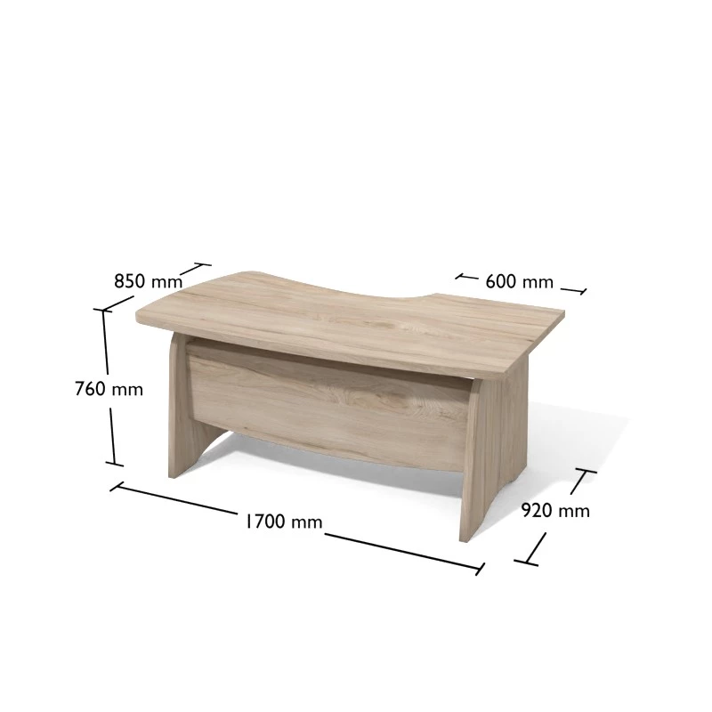 Rysunek biurka gabinetowego wraz z wymiarami